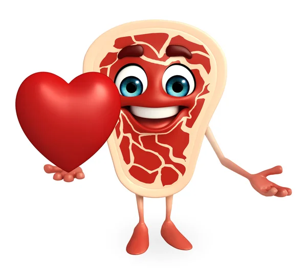 Κρέας μπριζόλα χαρακτήρα με κόκκινη καρδιά — Φωτογραφία Αρχείου