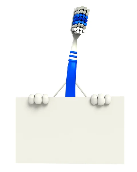 Toothbrush Character with sign — Stock Photo, Image