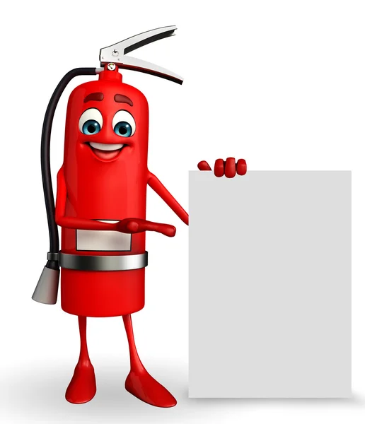 Fire Extinguisher character with sign — Stock Photo, Image