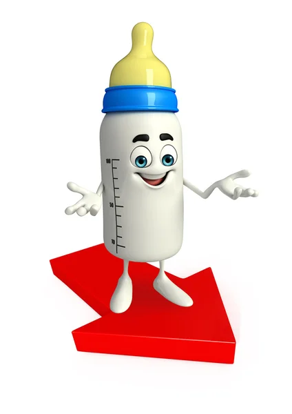 Baby Bottle character with Arrow — Stock Photo, Image