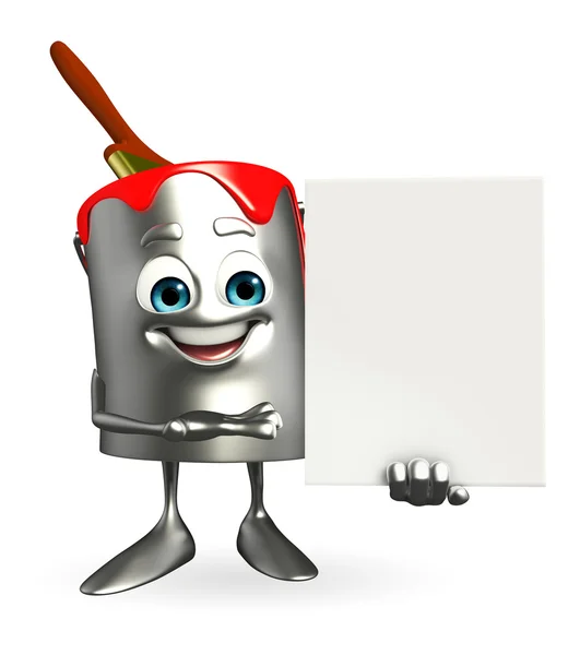 Paint Bucket Character with sign — Stock Photo, Image