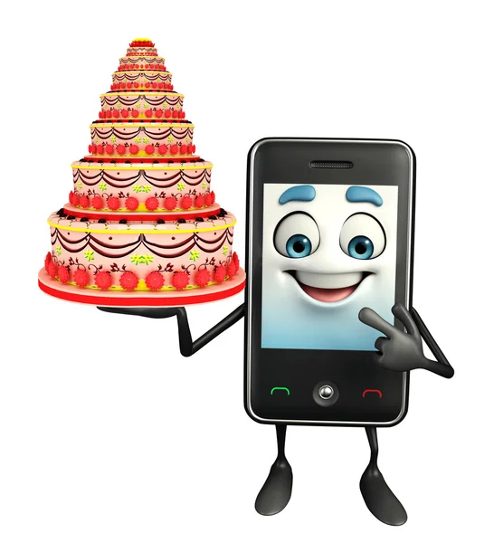 Mobile character with cake — Stock Photo, Image