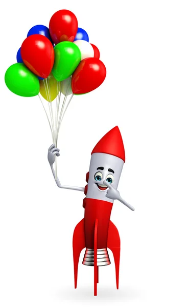 Rocket character with balloons — Stock Photo, Image