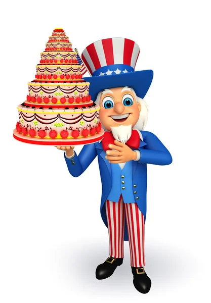 Uncle Sam with cake — Stock Photo, Image