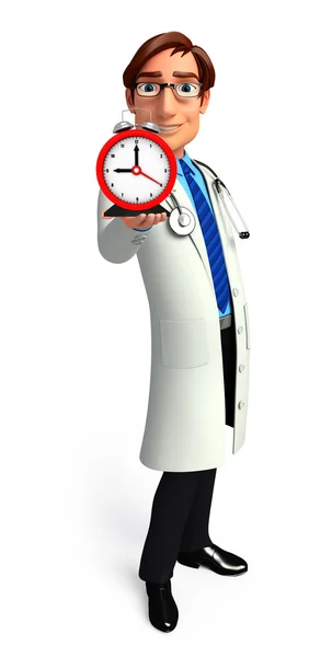 Young Doctor with table clock — Stock Photo, Image