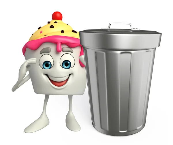 Ice Cream karakter met vuilnisbak — Stockfoto