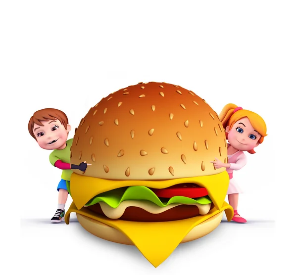 Niedliche Kinder mit Burger — Stockfoto