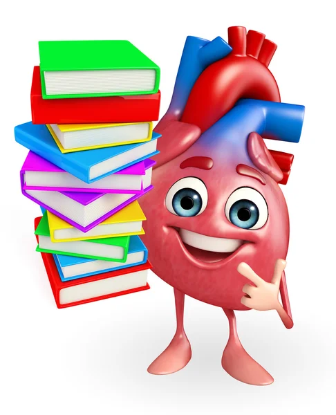 Heart character with Books pile — Stock Photo, Image