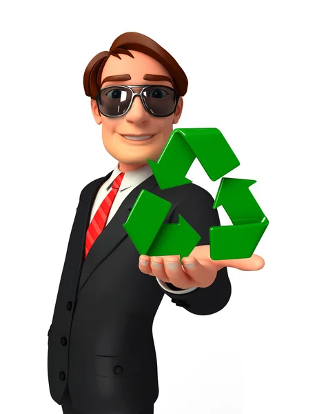 Jungunternehmer mit Recycling-Ikone — Stockfoto