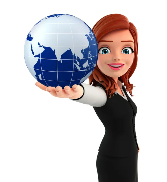 Young Business Woman med globe — Stockfoto