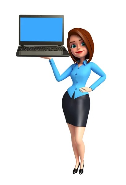 Young office girl with laptop — Stock Photo, Image