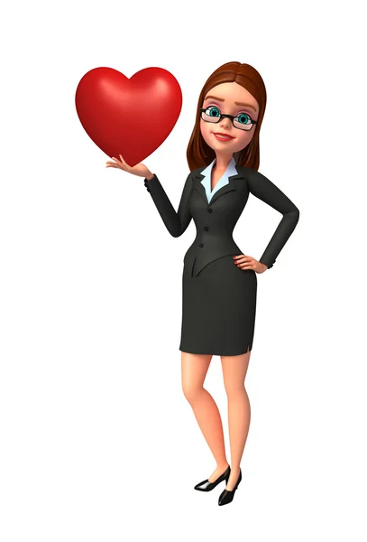 Jovem mulher de negócios com coração vermelho — Fotografia de Stock