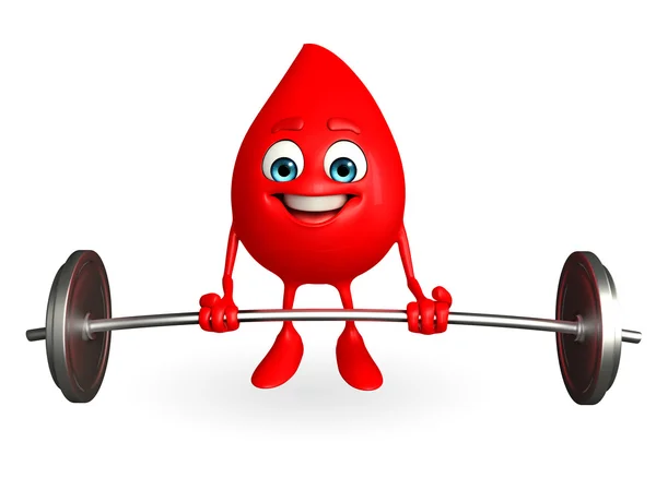 Blood Drop Character with dumbbells — Stock Photo, Image