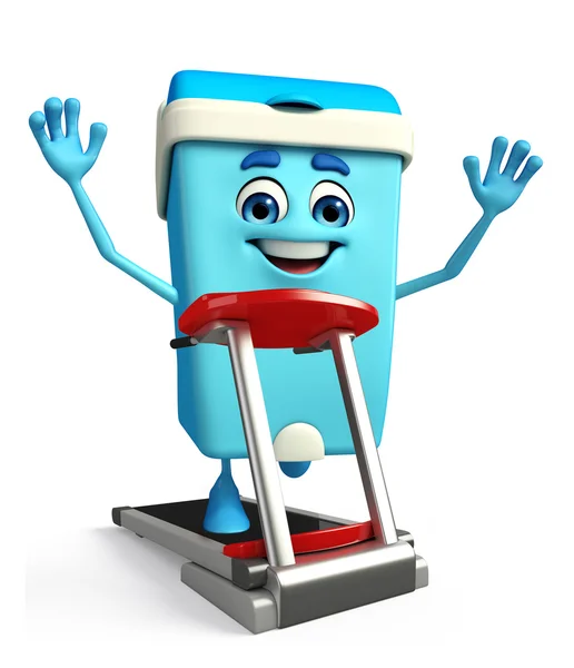 Dustbin Character with walking machine — Stock Photo, Image
