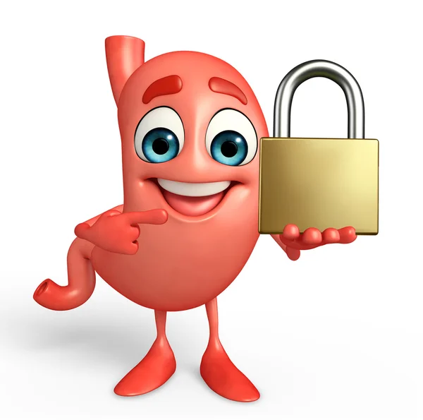 Cartoon Character of stomach with lock — Stock Photo, Image