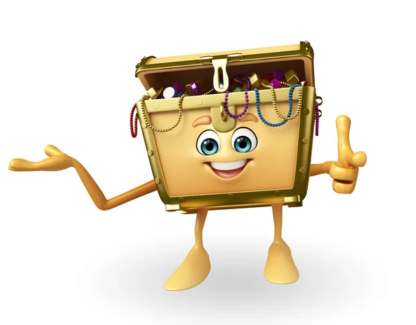 Treasure box character is pointing — Stock Photo, Image