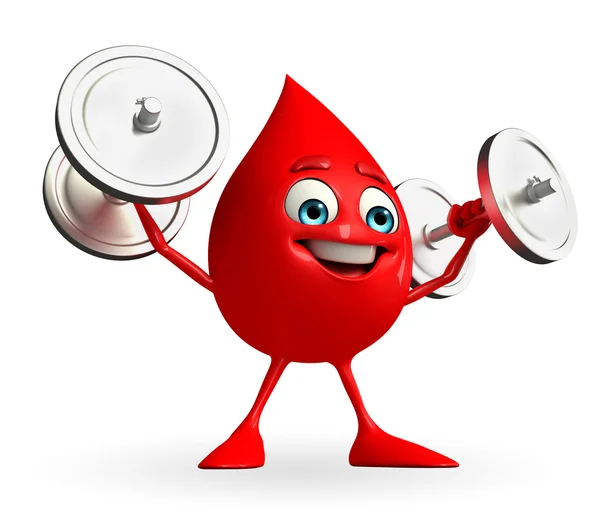 Blood Drop Character with dumbbells — Stock Photo, Image