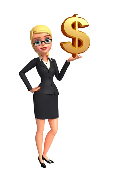 Mujer joven de negocios con signo de dólar —  Fotos de Stock