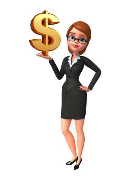 Kobieta młody biznes z znak dolara — Zdjęcie stockowe