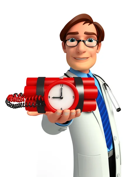 Young Doctor with time bomb — Stock Photo, Image