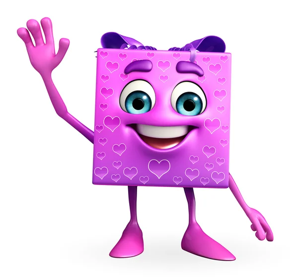 Gift Box Character with hello pose — Stock Photo, Image