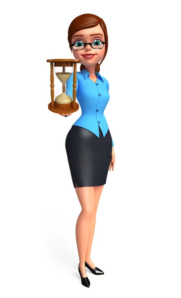 Young office girl with sand clock — Stock Photo, Image