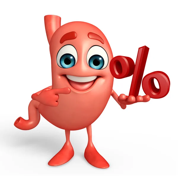 Cartoon Character of stomach with percent sign — Stock Photo, Image