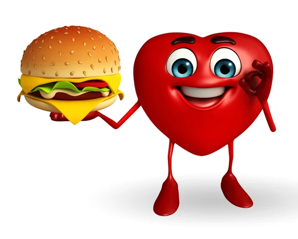 Hart vorm karakter met Hamburger — Stockfoto
