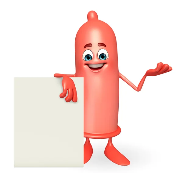 Condom Character with sign — Stock Photo, Image