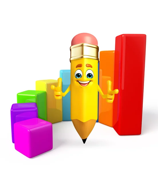 Pencil Character with Business graph — Stock Photo, Image