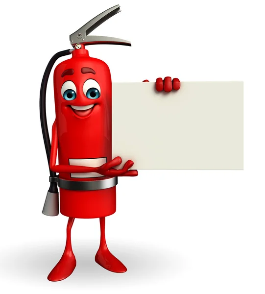 Fire Extinguisher personaje con signo —  Fotos de Stock