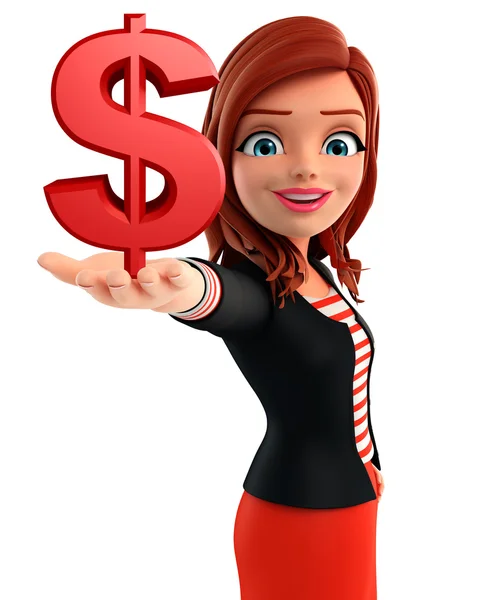 Εταιρική δεσποινίδα με το σύμβολο του δολαρίου — Φωτογραφία Αρχείου