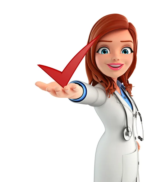 Young Doctor with right sign — Stock Photo, Image