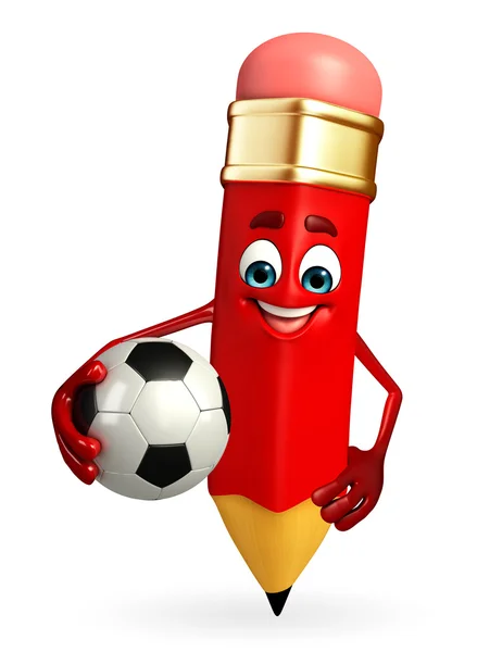 Pencil Character with football — Stock Photo, Image