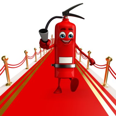 Yangın söndürücü karakter kırmızı halı ile
