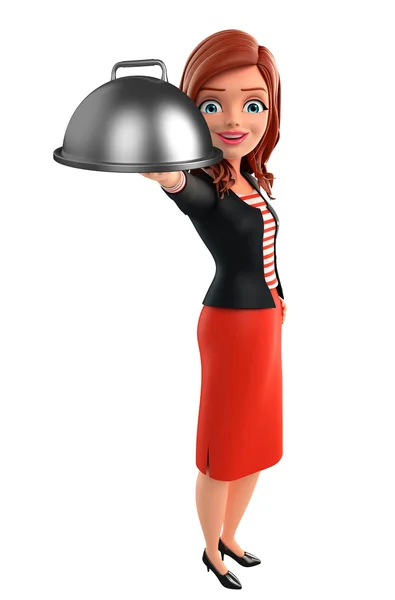 Молодая корпоративная леди с посудой — стоковое фото