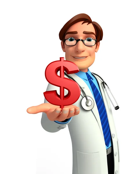 Dolar işareti olan genç bir doktor — Stok fotoğraf