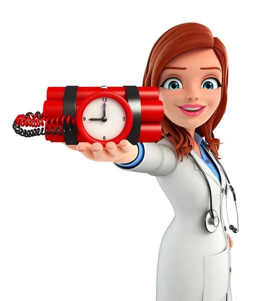 Young Doctor with time bomb — Stock Photo, Image