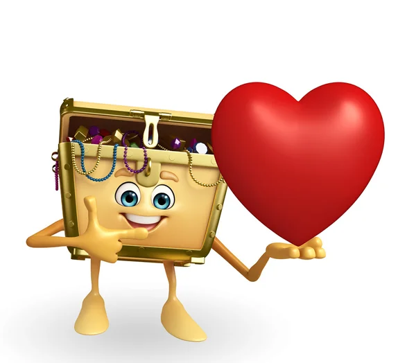 Personagem de caixa de tesouro com coração vermelho — Fotografia de Stock