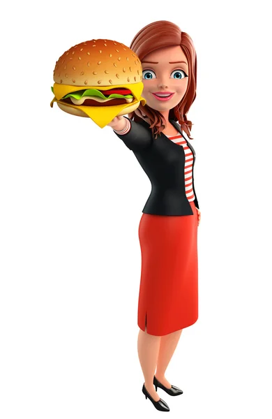 Jeune femme d'entreprise avec hamburger — Photo