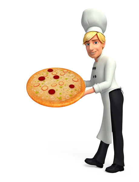 Jonge chef-kok met pizza — Stockfoto