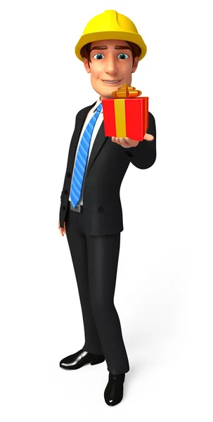 Young Business Man with gift box — Stock Photo, Image