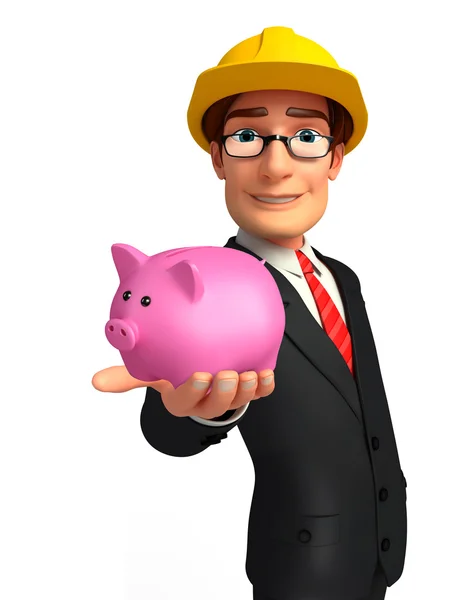 Jonge zakenman met piggy bank — Stockfoto