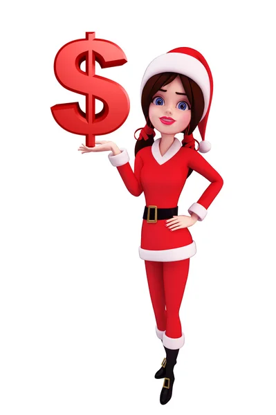 Noel Baba kız karakter dolar işareti olan — Stok fotoğraf