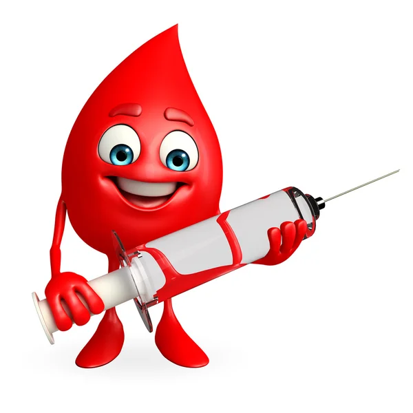 Blood Drop Character with injection — Stock Photo, Image