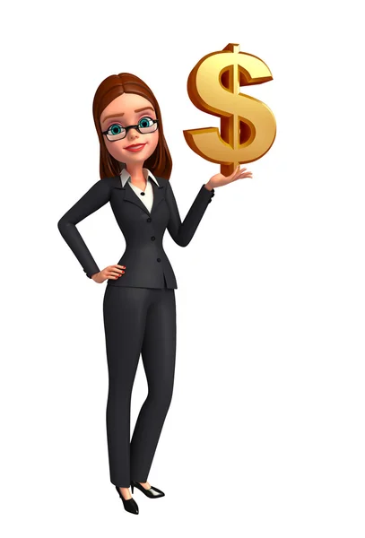 Giovane donna d'affari con segno del dollaro — Foto Stock