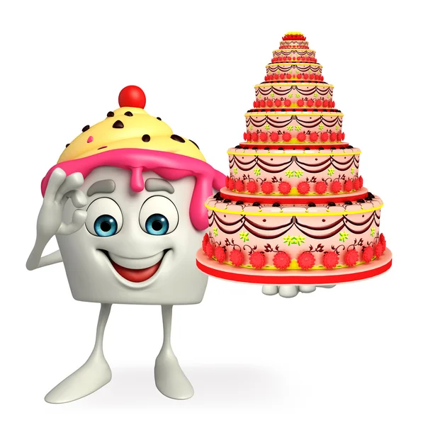 Ice Cream character with cake — Stock Photo, Image