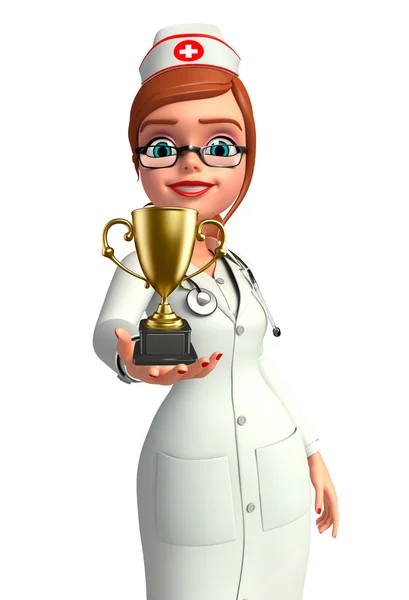 Young Nurse with trophy — Stock Photo, Image