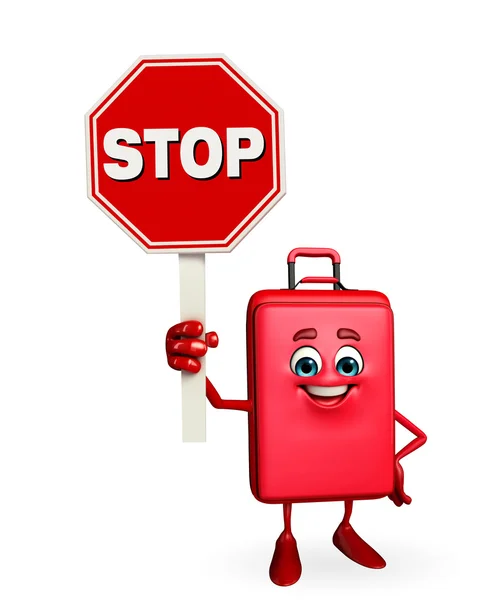 Travelling bag Chatacter with stop sign — Stock Photo, Image