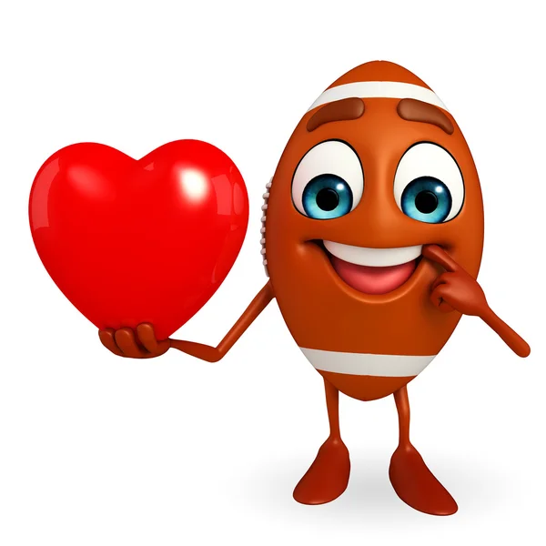 Rubgy ball character with red heart — Stock Photo, Image